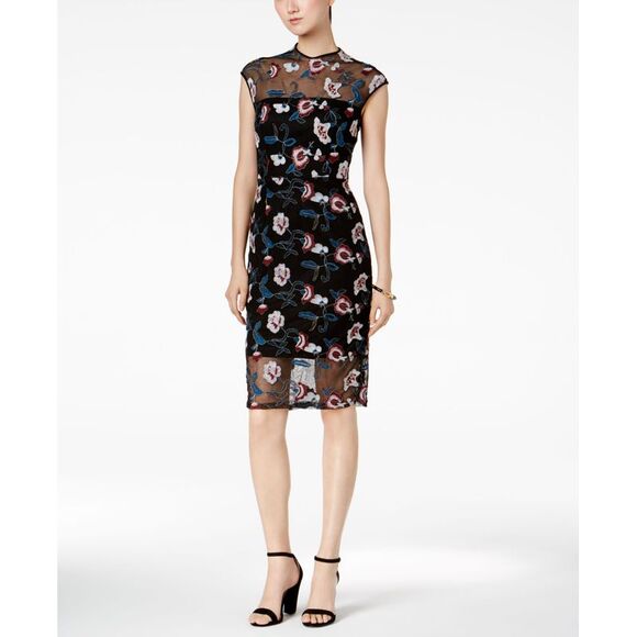 Donna Ricco Floral Embroidered Illusion Dress - Picture 1 of 4